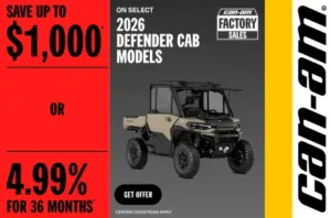 Read more about the article Save up to $1,000 OR 4.99% for 36 months on select 2026 Defender CAB models