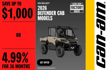Read more about the article Save up to $1,000 OR 4.99% for 36 months on select 2026 Defender CAB models