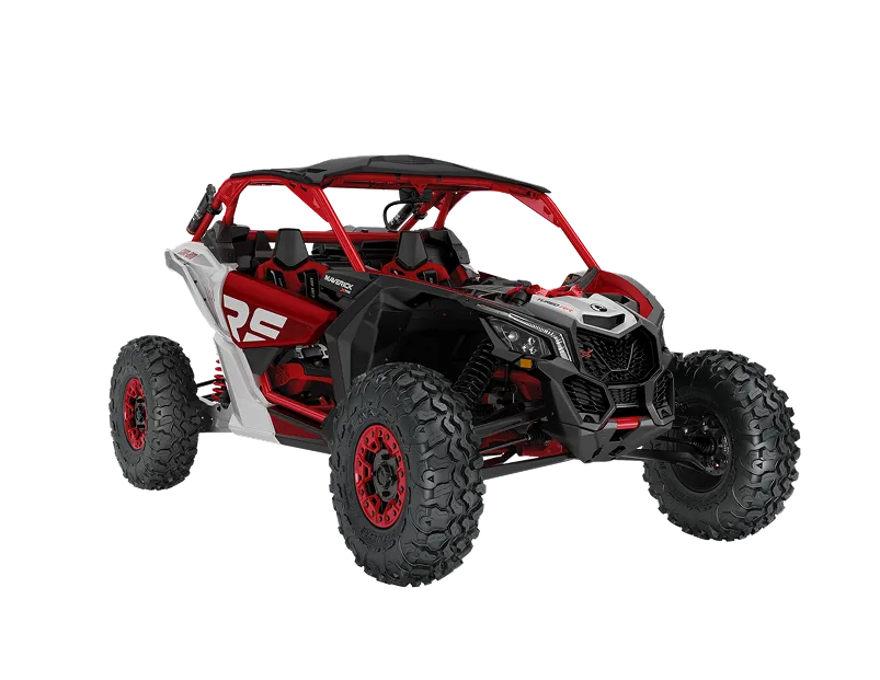 Red and black side-by-side off-road vehicle